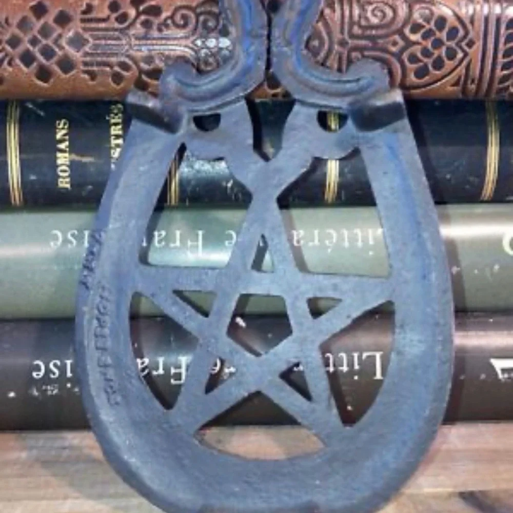 Vintage Ornate Cast Iron Trivet Good Luck Horseshoe